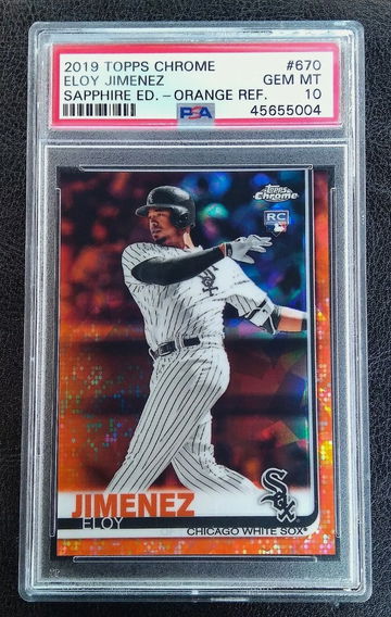 ELOY JIMENEZ 2019 TOPPS CHROME SAPPHIRE ORANGE REFRACTOR ROOKIE /25 PSA 10