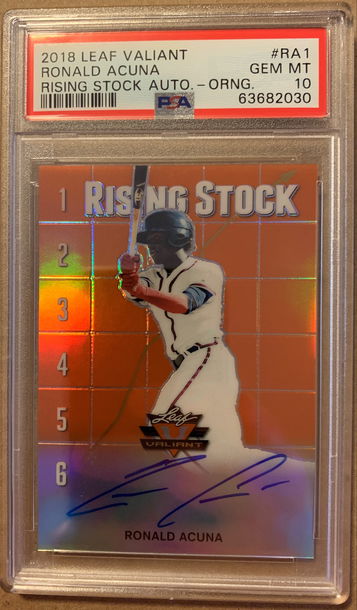 2018 Leaf Valiant Rising Stock Auto Orange /35 Ronald Acuna PSA 10