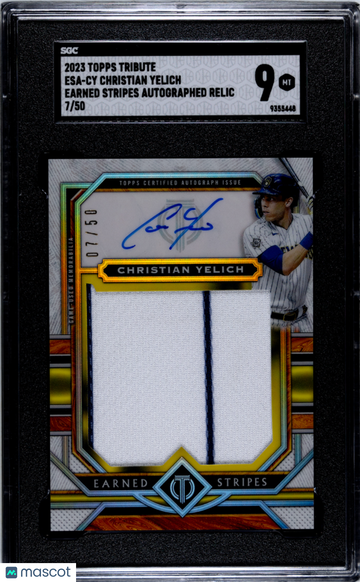 2023 Topps Tribute Christian Yelich #ESA-CY Earned Stripes Autograph Relic SGC 9
