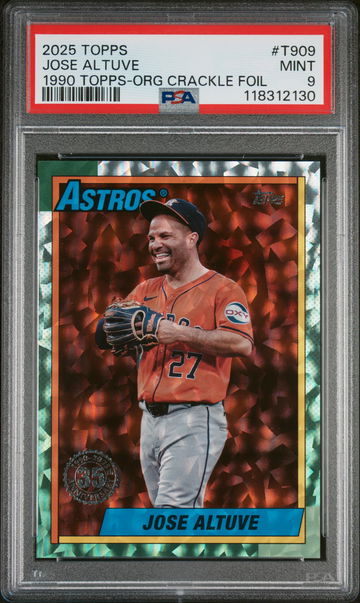 2025 Topps 1990 Topps Baseball Orange Crackle Foilboard Jose Altuve #T909 25/25 PSA 9