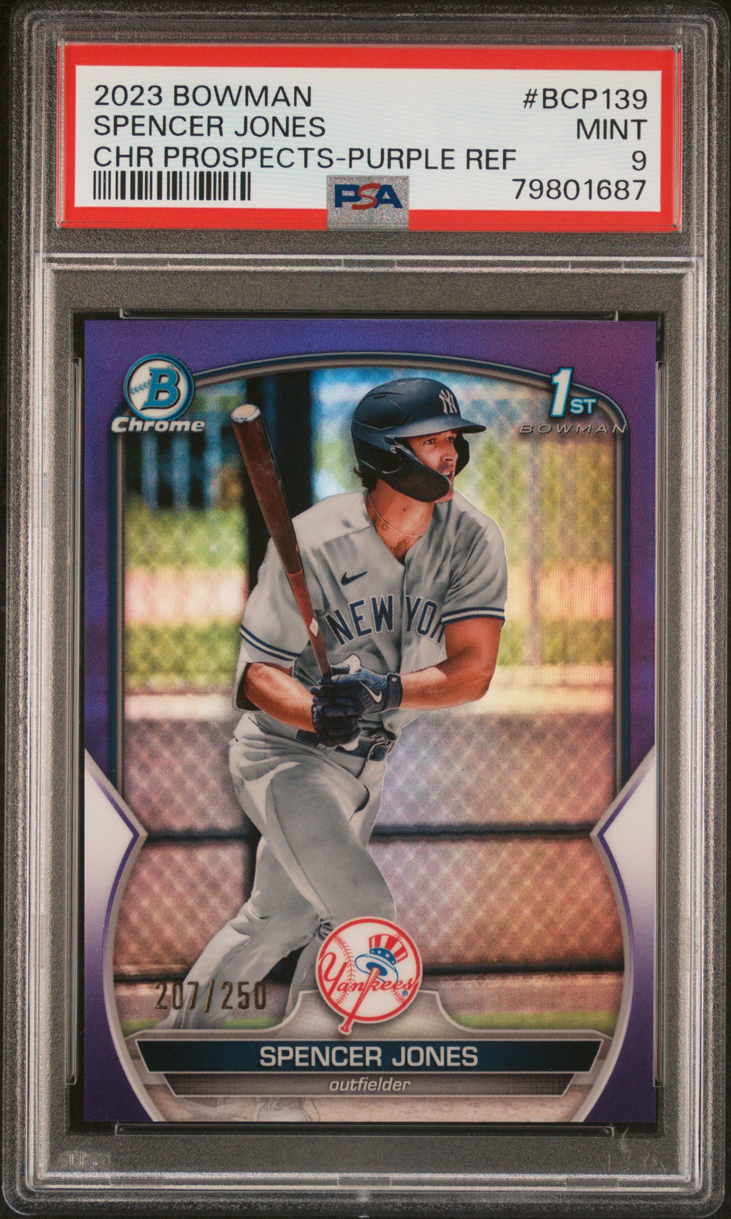 2023 Bowman Chrome Prospects Spencer Jones #BCP139 PURPLE REF PSA 9