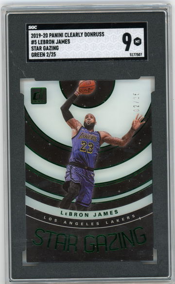 2019-20 Panini Clearly Donruss #5 LeBron James Star Gazing Green #'d 2/25 SGC 9 MINT Lakers