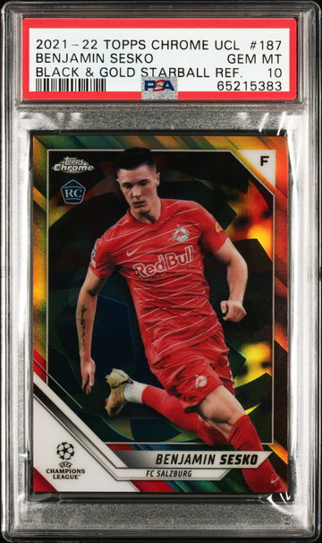 2021-2022 Topps Chrome UEFA Benjamin Sesko RC Black & Gold Starball /30 Pop 1 PSA 10