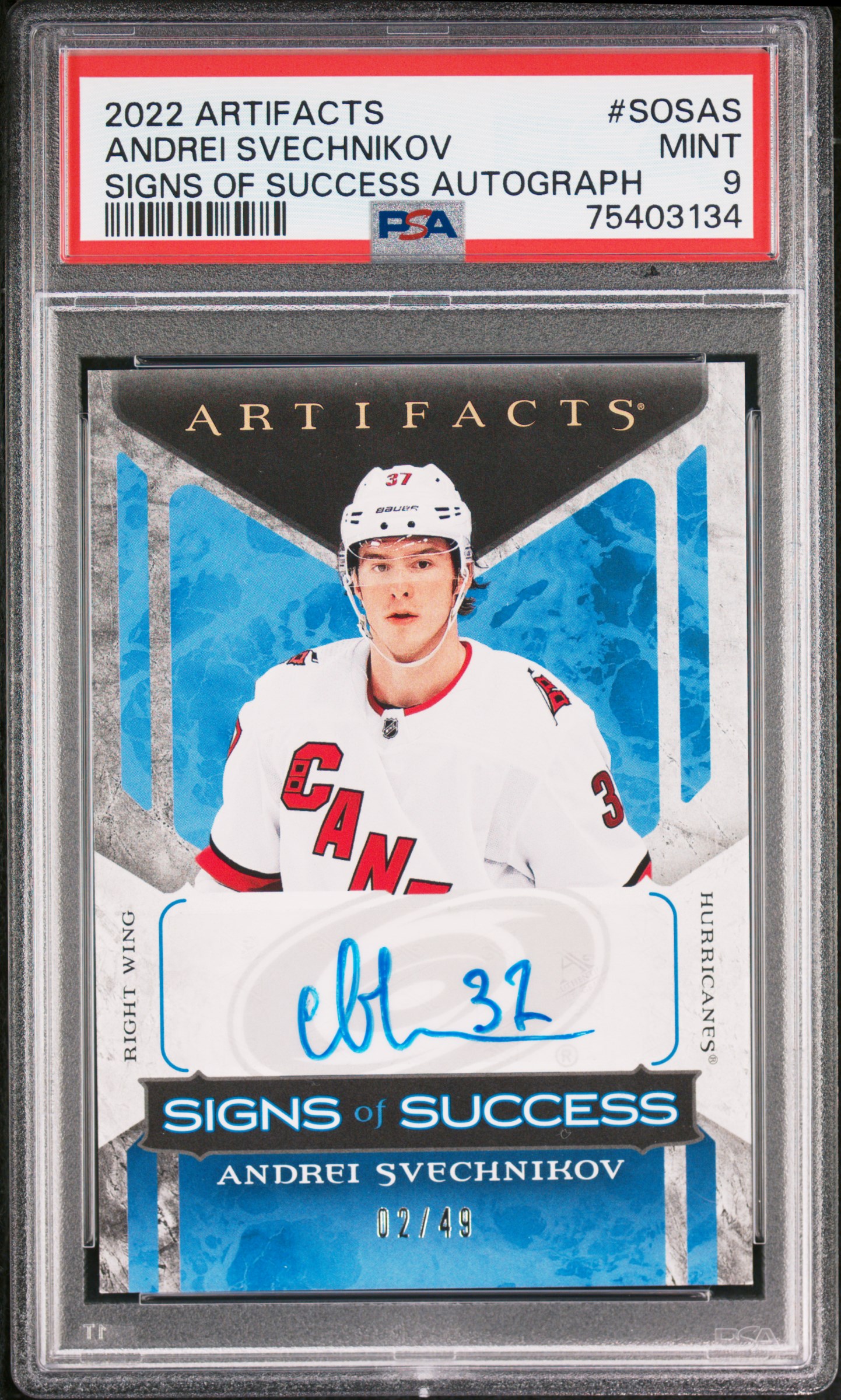 2022 Upper Deck Artifacts Signs Of Success Autographs Andrei Svechnikov PSA 9