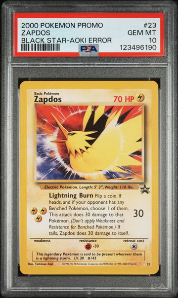 2000 Pokemon Wizards of the Coast Black Star Promo the Power of One Error Illustrator Zapdos #23 PSA 10