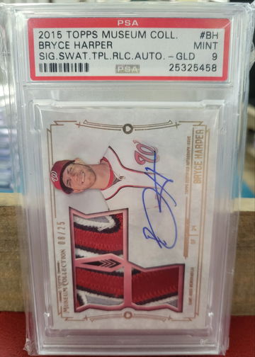 2015 Topps Museum Bryce Harper Triple Patch Auto /25 PSA 9 POP 1