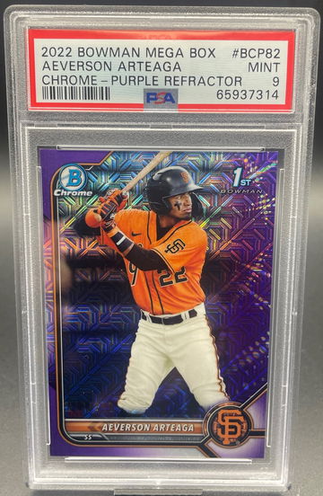 2022 Bowman Mega Box Aeverson Arteaga Purple Mojo Refractor /250 PSA 9