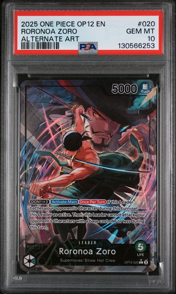 2025 Legacy of the Master (Op12) - English (Borderless) Alt Art Roronoa Zoro #OP12-020 PSA 10