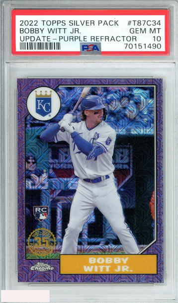 2022 TOPPS SILVER PK BOBBY WITT JR  #T87C34 UPDATE-PURPLE REF OF 75 RC PSA 10