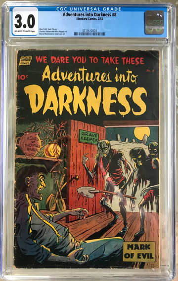 Adventures into Darkness #8 (1953) CGC 3.0 -- O/w to white pages; Zombies cover