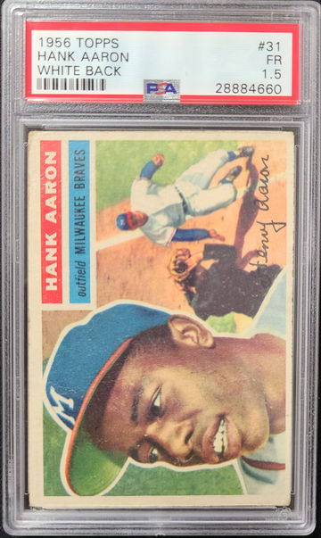 Hank Aaron 1956 Topps White Back #31 PSA 1.5 Beautiful