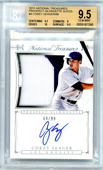 2015 National Treasures #4 Corey Seager Patch Autograph /99 BGS 9.5 w/ 10 AUTO 10 AUTO!
