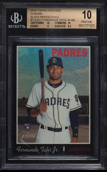(SHIPS FROM PWCC VAULT) 2019 Topps Heritage Fernando Tatis Jr. Chrome Black Refractor #/69 BGS 10 Pristine