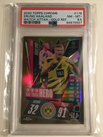 2020 Topps Chrome Match Attax ⚽️ ERLING HAALAND #176 Gold Refractor RC PSA 8.5
