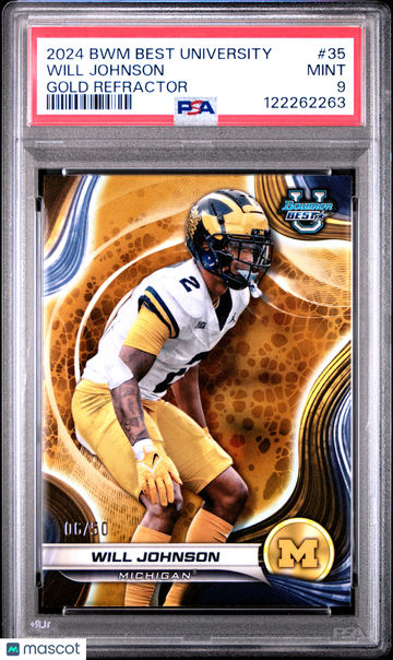 2024 Bowman Best University Will Johnson #35 Gold Refractor /50 PSA 9