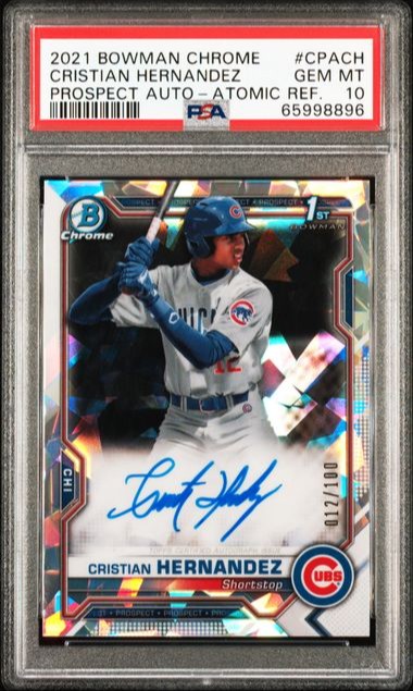 2021 Bowman Chrome Cristian Hernandez Atomic Autograph /100 PSA 10 Gem Mint