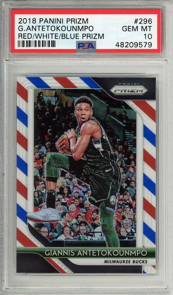 Giannis Antetokounmpo 2018-19 Panini Prizm #296 Red White & Blue Prizm PSA 10 Gem Mint! 9579