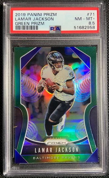 2019 Panini Prizm NFL Green Prizm Refractor Lamar Jackson #71 PSA 8.5 Ravens