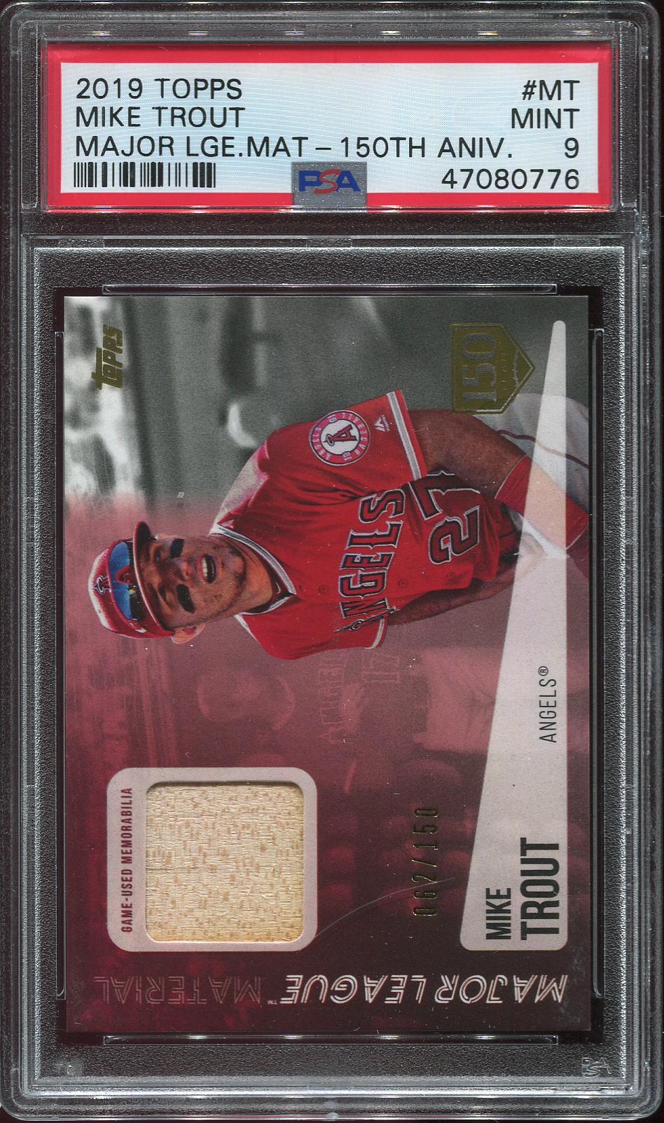 Mike Trout, PSA 9, 2019 Topps Major League Material 150th Anniversary Ser# /150