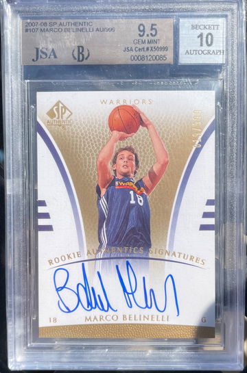 marco Belinelli 2007-08 ud sp authentic rc rookie auto autograph bgs 9.5 10