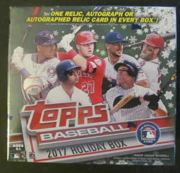 2017 Topps Holiday Baseball Mega Box (100 Card-One Relic, Autograph, or Autographed Relic Card in every box)