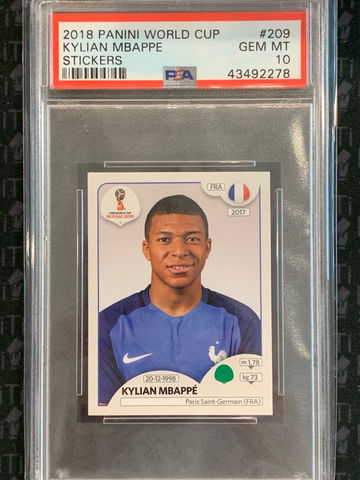 2018 Panini World Cup Kylian Mbappe Sticker Gem Mint PSA 10