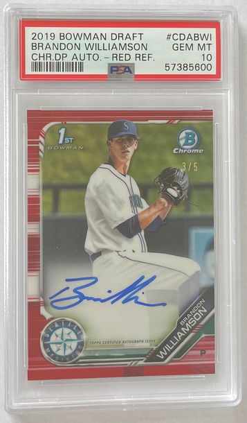 2019 Bowman Draft Brandon Williamson Chrome Draft Picks Auto Red 3/5 PSA 10 POP 1