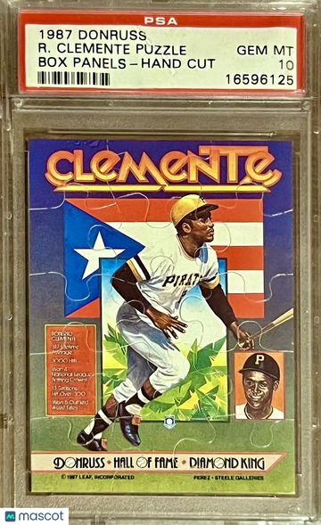 POP 3 PSA 10 Roberto Clemente 1987 Donruss Box Panels Puzzle Hand Cut Promo RARE