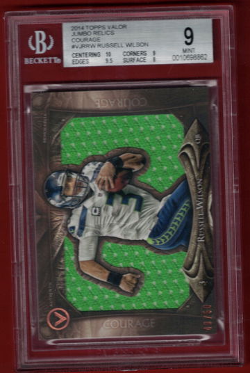 2014 TOPPS VALOR RUSSELL WILSON BGS 9 JUMBO RELICS JERSEY CARD /50