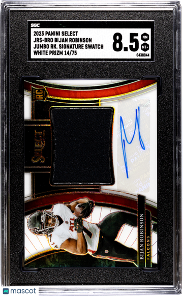 2023 Panini Select Bijan Robinson #JRS-BRO Jumbo Rookie SIG. Swatch White Prizm SGC 8.5