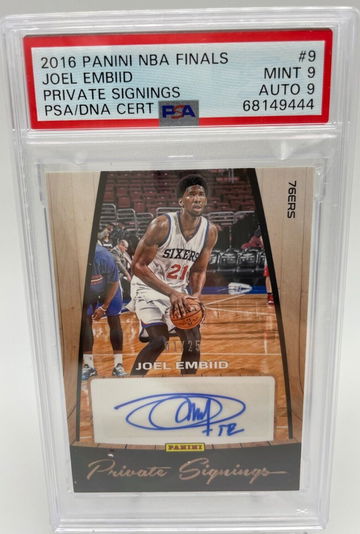 2016 PANINI NBA FINALS JOEL EMBIID PRIVATE SIGNINGS PSA/DNA CERT #9 PSA 9 76ERS