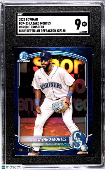 2025 Bowman Lazaro Montes #BCP-23 Chrome Prospect Blue Reptilian Refractor SGC 9