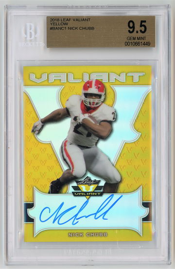2018 Leaf Valiant Yellow Auto /10 Nick Chubb BGS 9.5 w 10 Autograph