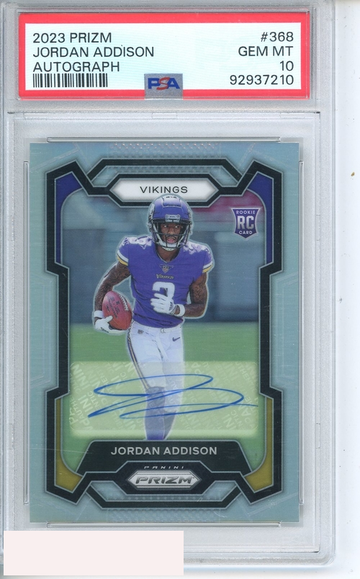 2023 PANINI PRIZM JORDAN ADDISON #368 AUTOGRAPH PSA 10 GEM MT  RC