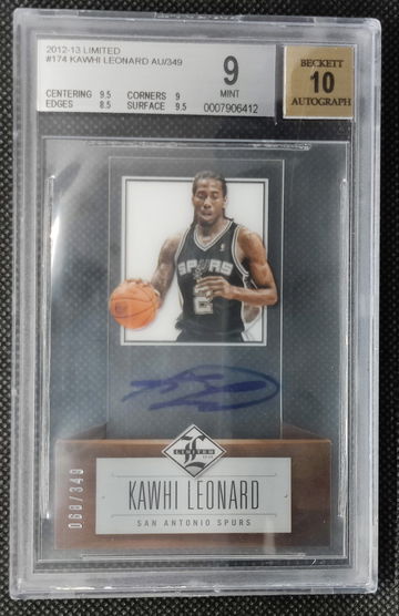 KAWHI LEONARD 2012-13 Panini Limited Rookie RC Auto #174 68/349! Clippers - BGS 9 / 10 Mint