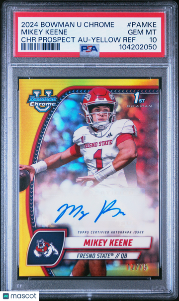 2024 Bowman University Chrome Bowman Chrome Prospect Autographs Mikey Keene #PAMKE Chr Prospect Au-Yellow Ref PSA 10