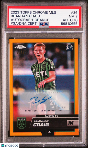 2023 Topps Chrome Mls Brandan Craig #36 Auto-Orange Refractor AU PSA 7 Auto 10