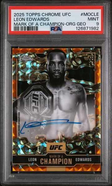 2025 Topps Chrome UFC Mark of A Champion Orange Geometric Leon Edwards #MOCLE PSA 9