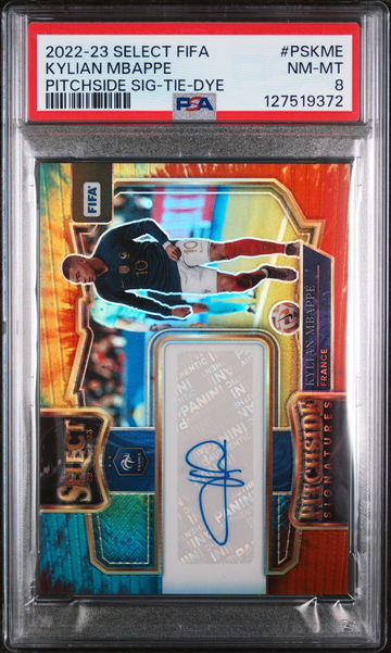 2022 Panini Select Fifa Pitchside Signature Tie-Dye Kylian Mbappe #11 /15 /75 PSA 8
