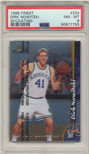 PSA 8 DIRK NOWITZKI 1998 TOPPS FINEST W/ COATING ROOKIE CARD #234 MAVERICKS RC