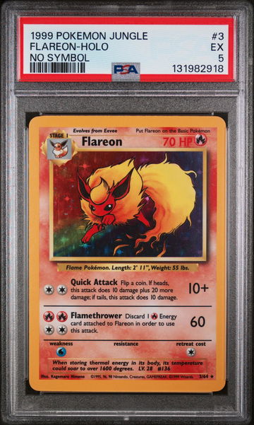 1999 Pokemon Jungle Holo No Symbol Error Flareon #3B PSA 5
