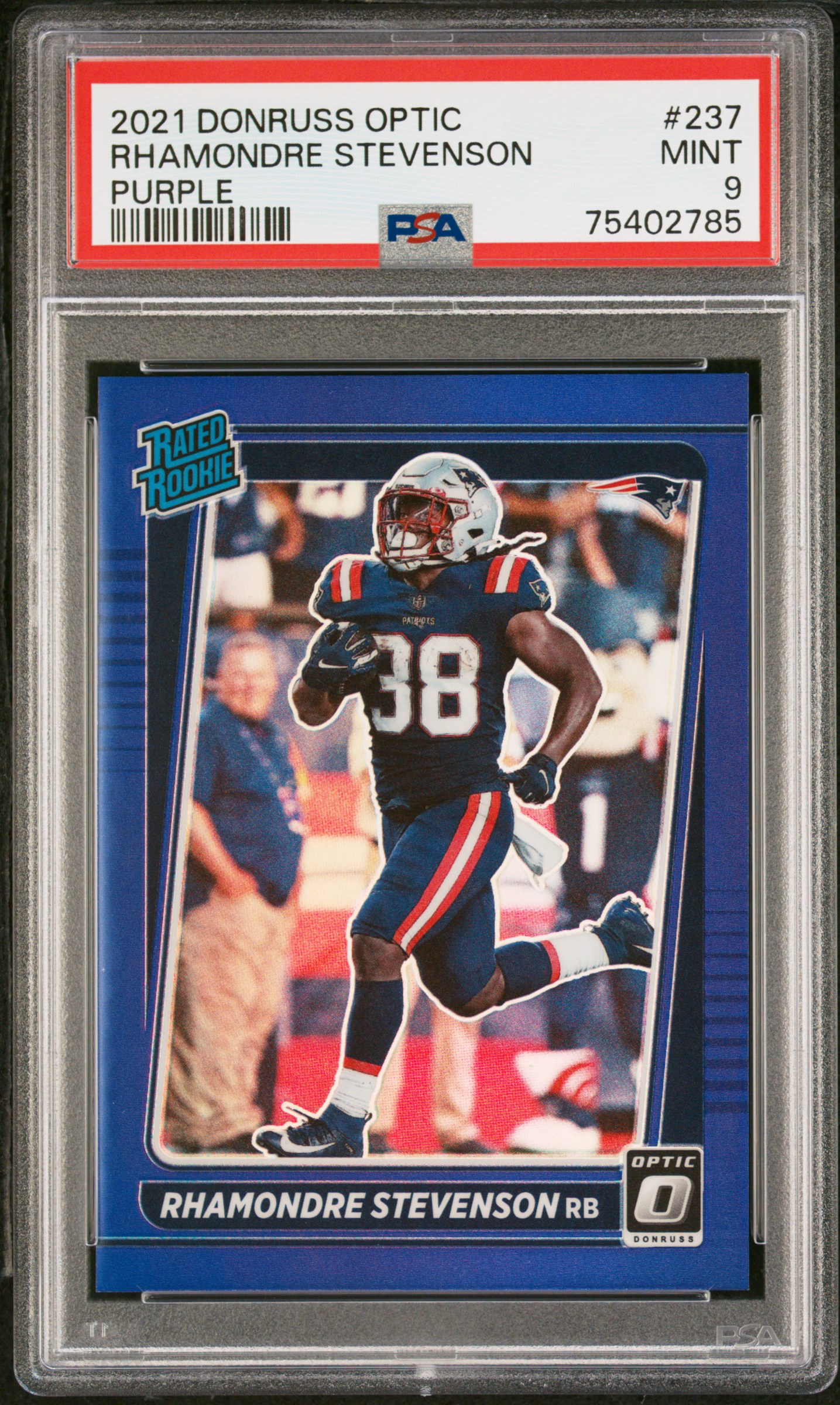 2021 Panini Donruss Optic Rhamondre Stevenson #237 Purple PSA 9