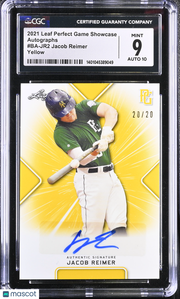 2021 Leaf Perfect Game Showcase Jacob Reimer #BA-JR2 Yellow Autographs CGC 9 Auto 10