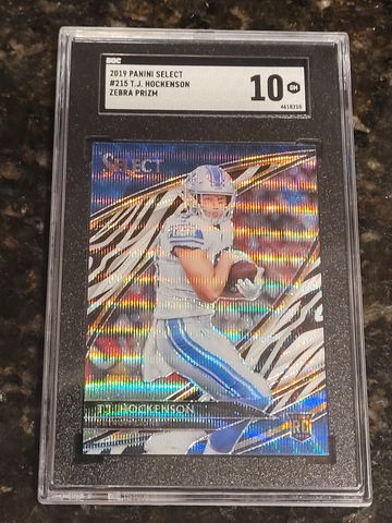 2019 TJ Hockenson Select Field Level Zebra PRIZM (SGC 10)