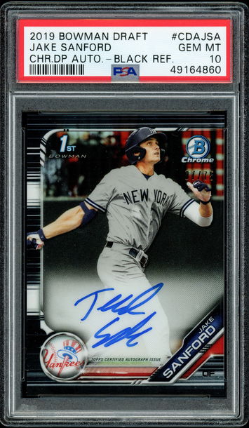 2019 Bowman Draft Chrome Jake Sanford Black Refractor Auto #'d 07/75 PSA 10 Gem Mint