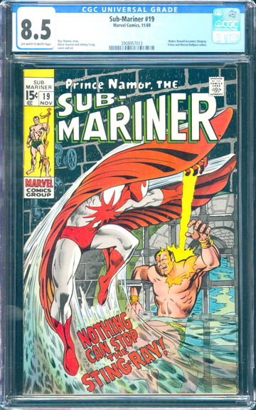 Sub-Mariner #19 (1969) CGC 8.5 -- O/w to white; Walter Newell becomes Stingray
