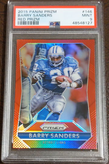 2015 Prizm, Red Prizm, #146, Barry Sanders, PSA 9