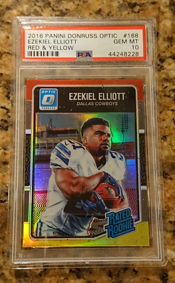 EZEKIEL ELLIOTT 2016 DONRUSS OPTIC RED & YELLOW PRIZM PSA 10