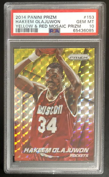 2014-15 Panini Prizm Yellow & Red Mosaic (Team Color Match!) Prizm Hakeem Olajuwon PSA GEM MINT 10 Pop 3