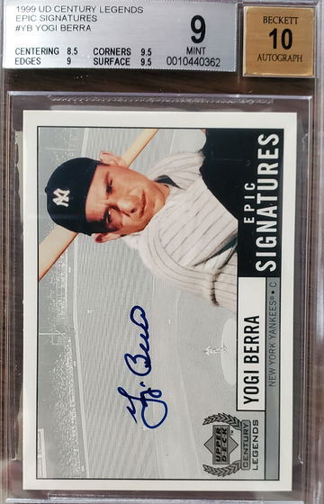 1999 Upper Deck Century Legends Epic Signatures Yogi Berra Auto BGS 9